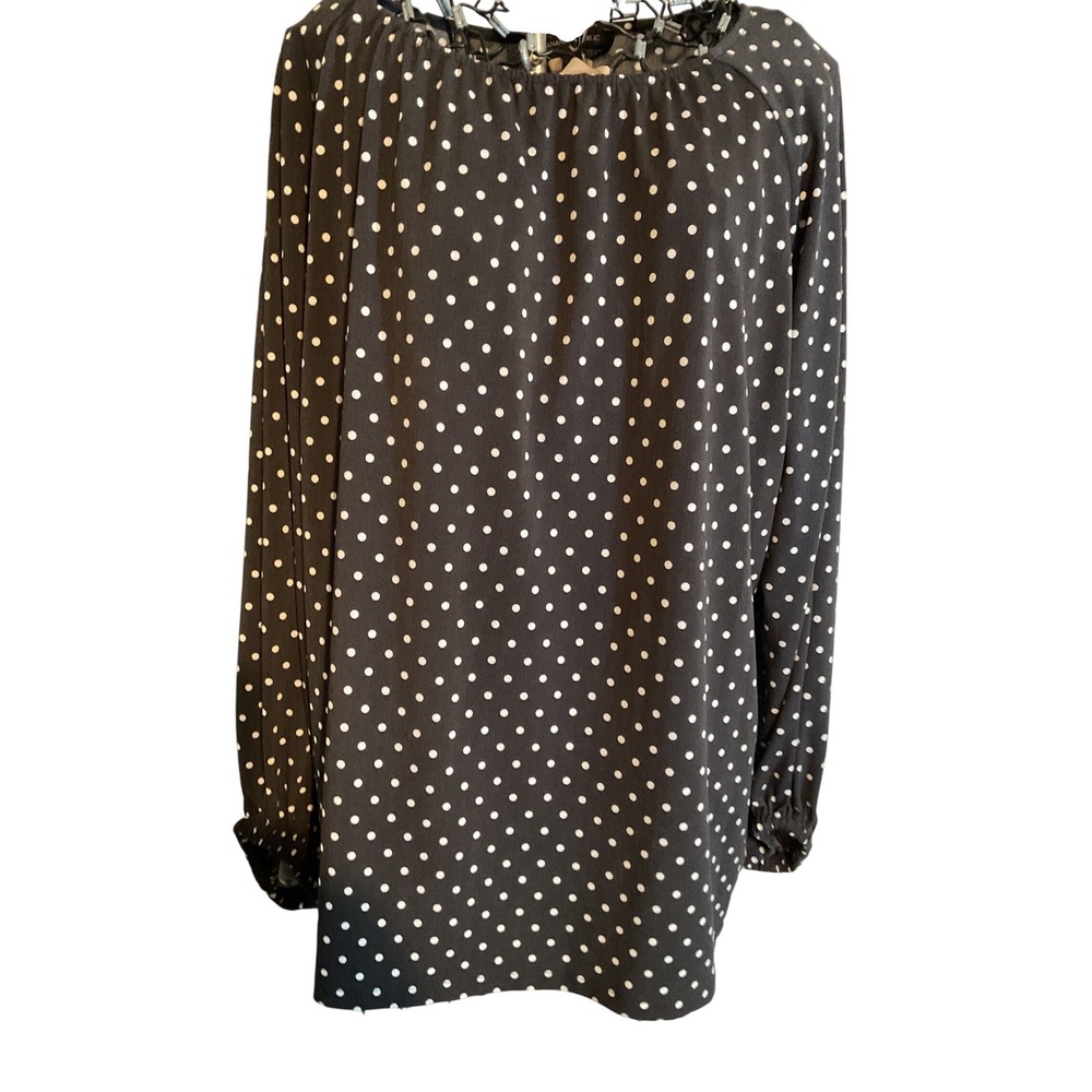 Banana Republic Polka Dot Long Sleeve‎ Blouse Top Women's Size L Black White